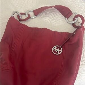 Michael Kors Red Hobo Bag with Silver Accents